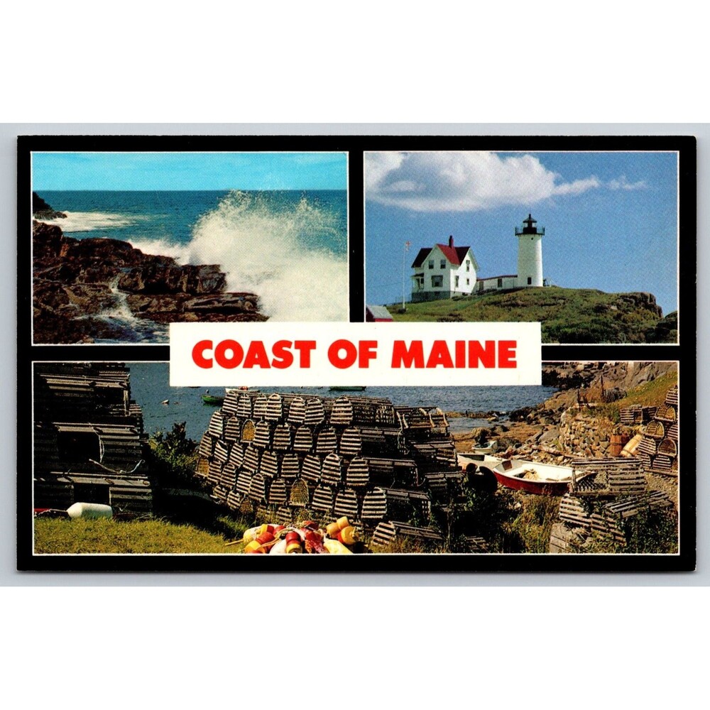 Vintage Coast of Maine Multi-View Postcard Cape Neddick Nubble Lighthouse